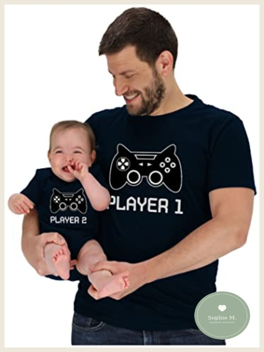 Matching Gamer Dad Baby Bodysuit Set - Player 1 & 2 Tee, 100% Cotton